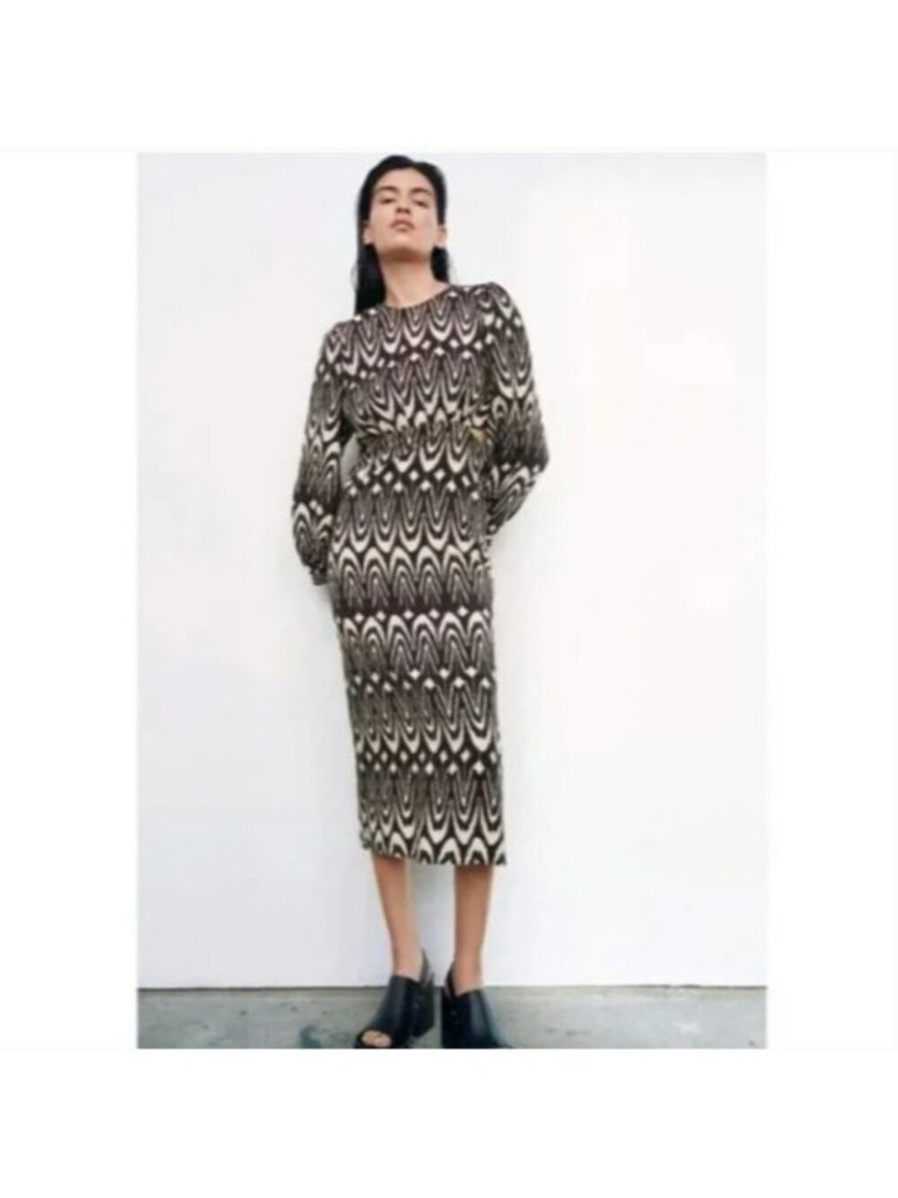 Zara Printed Cut-Out Detail Midi Dress Size L 4437/063